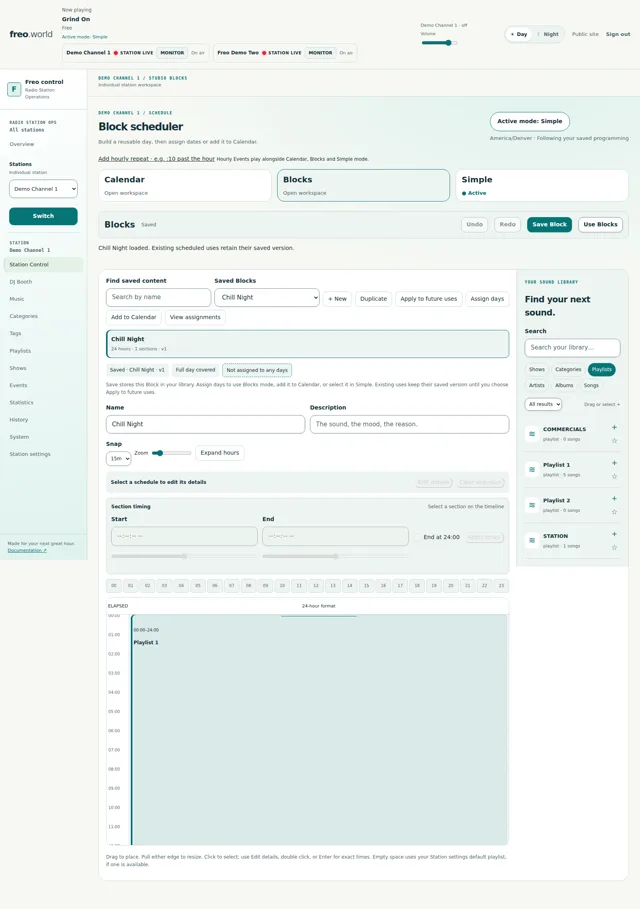 Build a reusable day — The Chill Night Block with saved versions and section timing.