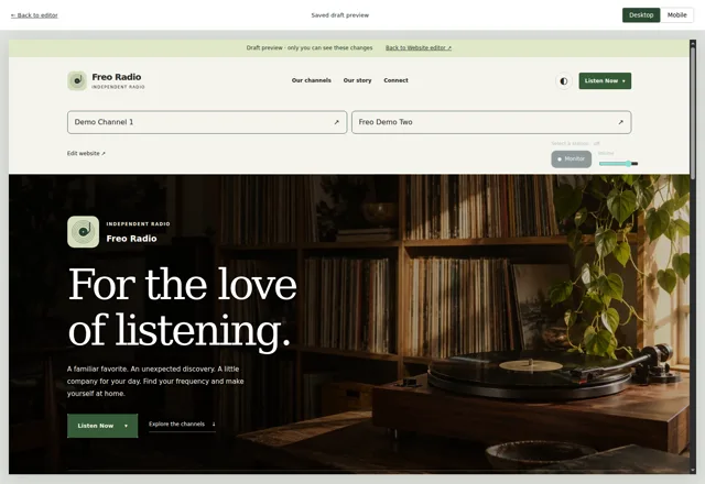 Preview before you publish — A saved private draft in the editor’s desktop preview.